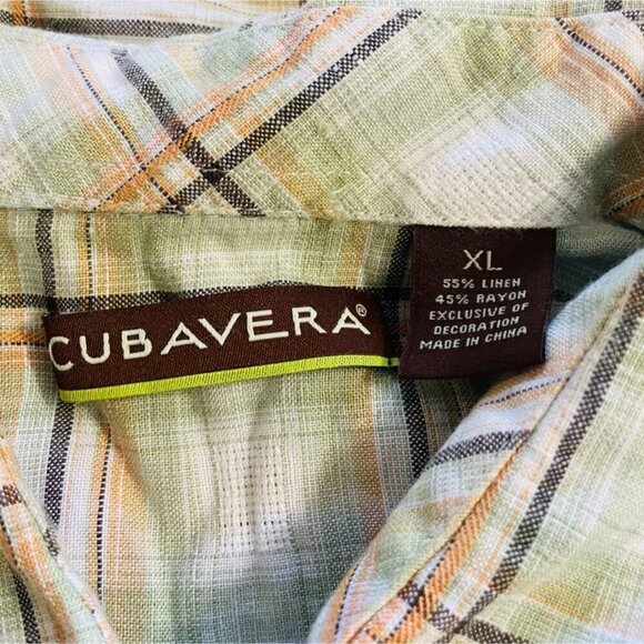 Cubavera Size XL  Top Blouse Short Sleeve Collared Guayabera Cuban Linen Blend - Picture 4 of 7